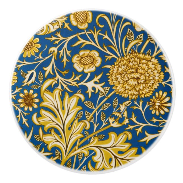 William Morris Cherwell Floral Pattern Blue Ceramic Knob (Front)