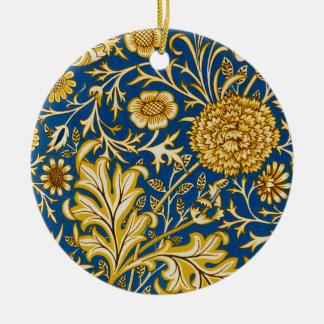 William Morris Cherwell Floral Pattern Blue Ceramic Ornament (Front)