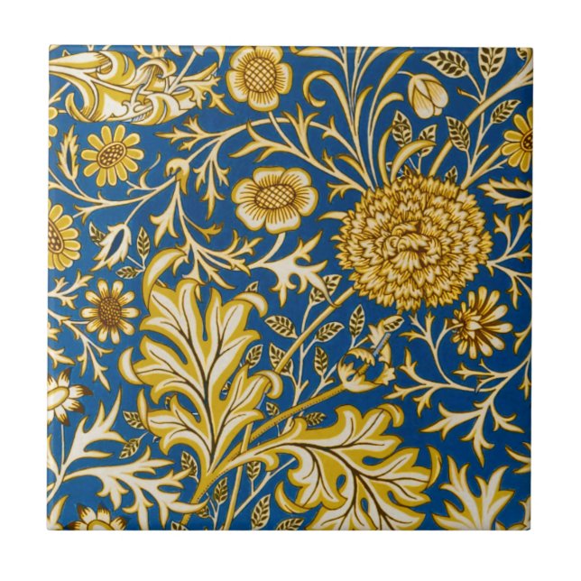 William Morris Cherwell Floral Pattern Blue Ceramic Tile (Front)