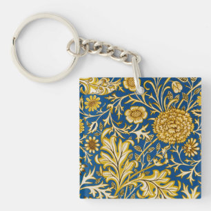 William Morris Cherwell Floral Pattern Blue Key Ring
