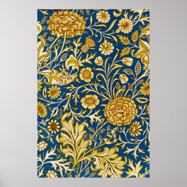 William Morris Cherwell Floral Pattern Blue Poster (Front)