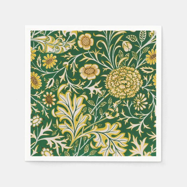 William Morris Cherwell Floral Pattern Green Napkin (Front)