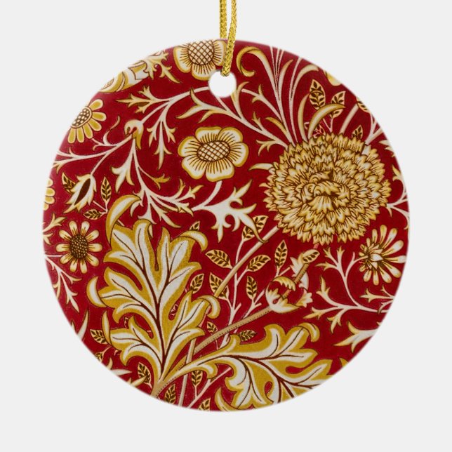 William Morris Cherwell Floral Pattern Red Ceramic Ornament (Front)