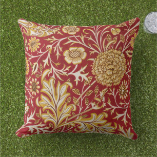 William Morris Cherwell Floral Pattern Red Cushion
