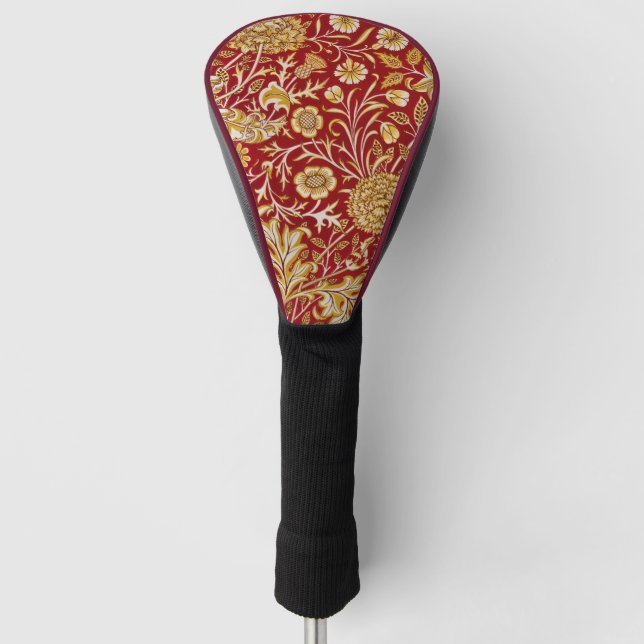 William Morris Cherwell Floral Pattern Red Golf Head Cover (Front)