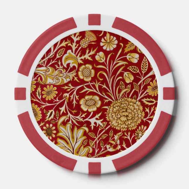 William Morris Cherwell Floral Pattern Red Poker Chips (Front)