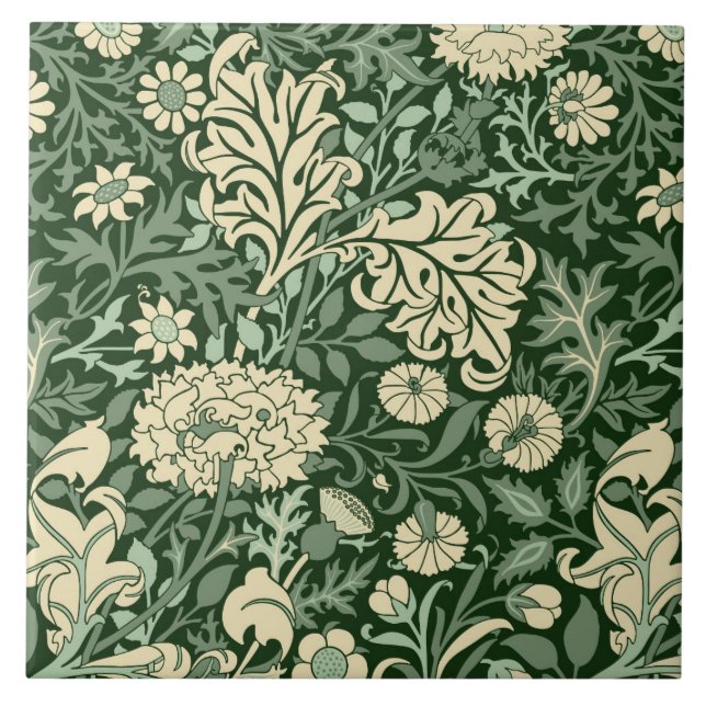 William Morris 'Cherwell' in Forest Green Ceramic Tile (Front)