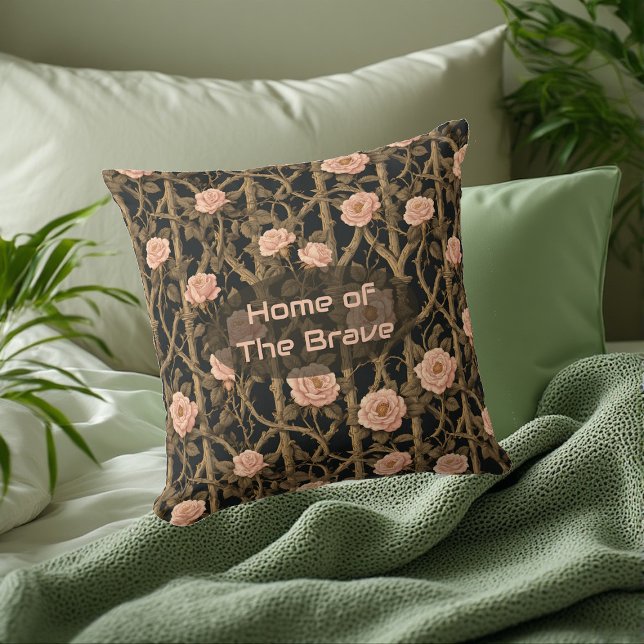 William Morris Chic Rose Trellis Home of the Brave Cushion (William Morris Chic Rose Trellis Home of the Brave Throw Pillow)