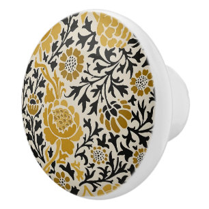 William * Morris Chrysanthemum  Beige Black Ceramic Knob