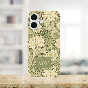 William Morris Chrysanthemum Custom Monogram iPhone 16 Case