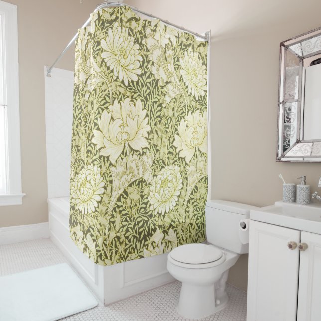 William Morris Chrysanthemum Floral Pattern Shower Curtain (In Situ)
