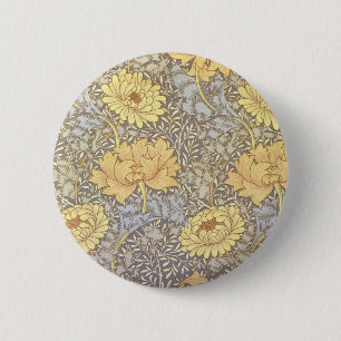 William Morris Chrysanthemum Mum Flowers 6 Cm Round Badge