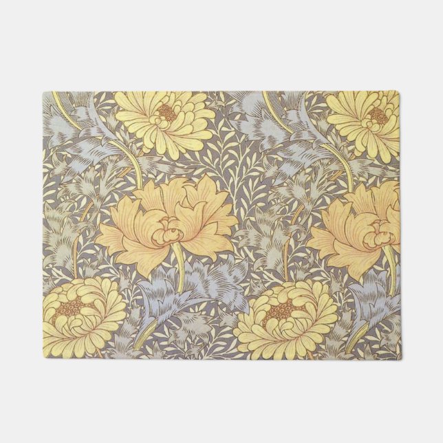 William Morris Chrysanthemum Mum Flowers Doormat (Front)