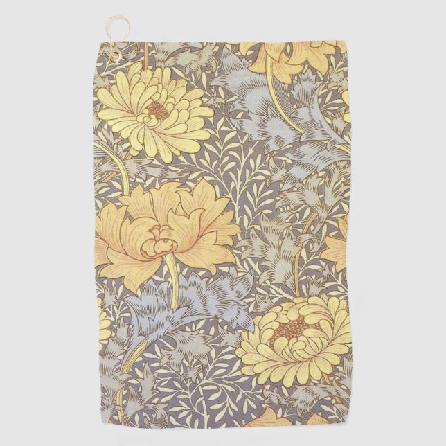 William Morris Chrysanthemum Mum Flowers Golf Towel (Front)