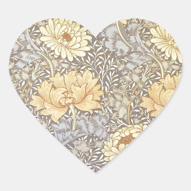 William Morris Chrysanthemum Mum Flowers Heart Sticker (Front)