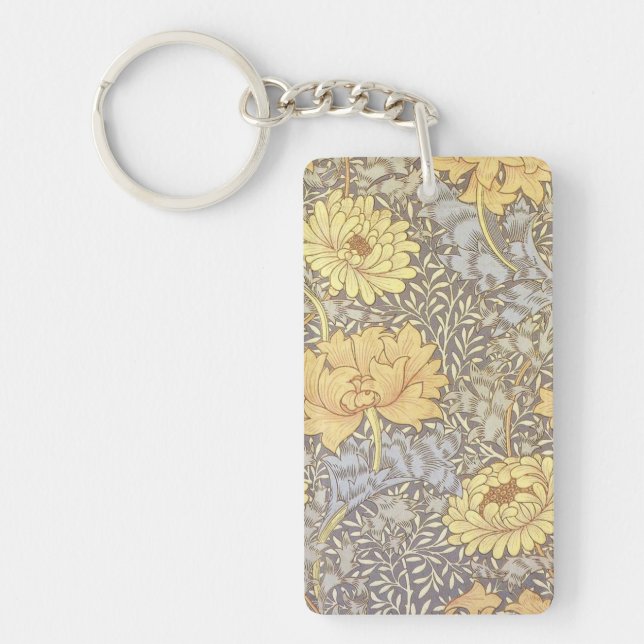 William Morris Chrysanthemum Mum Flowers Key Ring (Front)