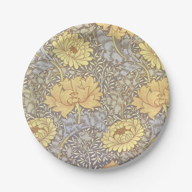 William Morris Chrysanthemum Mum Flowers Paper Plate (Front)