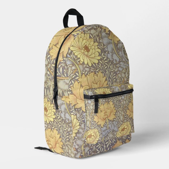William Morris Chrysanthemum Mum Flowers Printed Backpack (Back Corner Left)