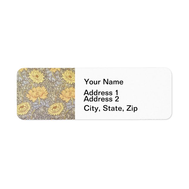 William Morris Chrysanthemum Mum Flowers Return Address Label (Front)