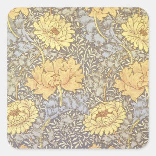 William Morris Chrysanthemum Mum Flowers Square Sticker