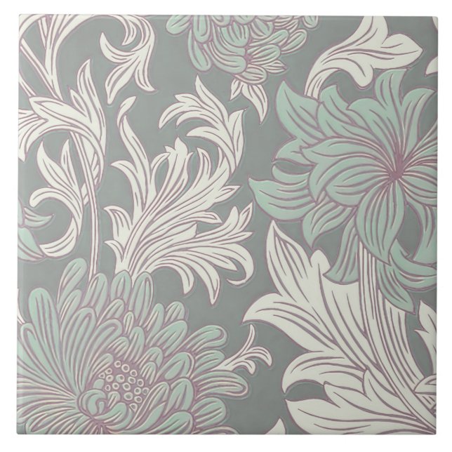 William Morris Chrysanthemum Pattern Ceramic Tile (Front)