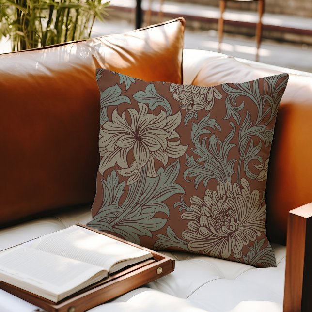 William Morris Chrysanthemum Pattern Throw Pillow (Creator Uploaded)