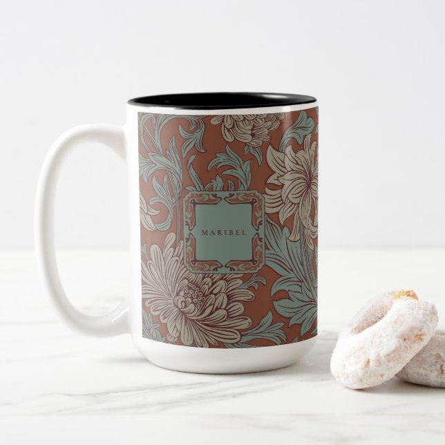 William Morris Chrysanthemum Pattern Two-Tone Coff Coffee Mug (With Donut)