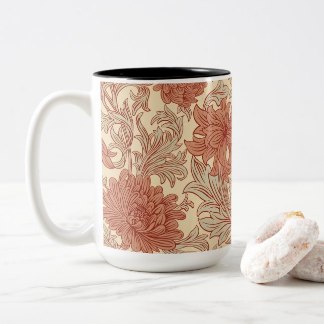 William Morris Chrysanthemum Pattern Two-Tone Coff Two-Tone Coffee Mug (With Donut)