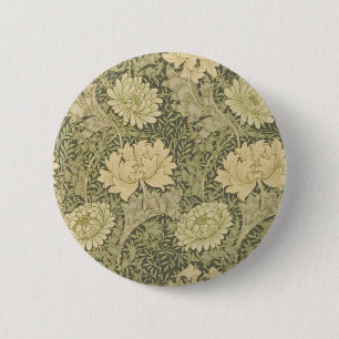 William Morris Chrysanthemum Sage Flower 6 Cm Round Badge