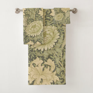 William Morris Chrysanthemum Sage Flower Bath Towel Set