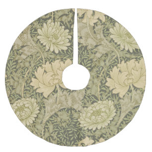 William Morris Chrysanthemum Sage Flower Brushed Polyester Tree Skirt