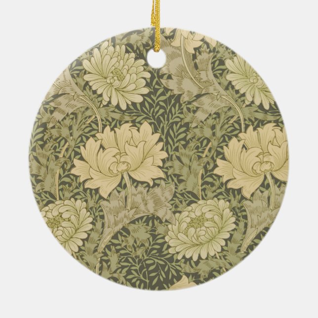 William Morris Chrysanthemum Sage Flower Ceramic Ornament (Back)