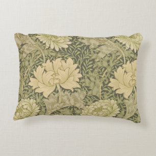 William Morris Chrysanthemum Sage Flower Decorative Cushion