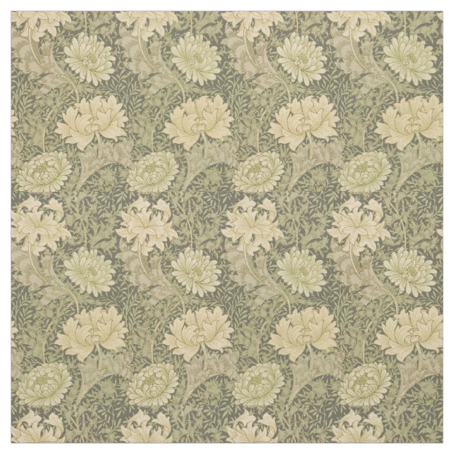 William Morris Chrysanthemum Sage Flower Fabric (Swatch)