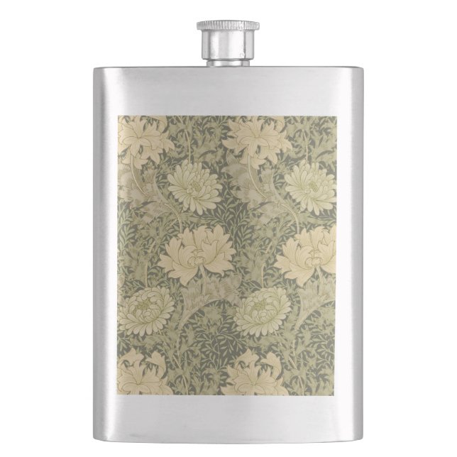 William Morris Chrysanthemum Sage Flower Hip Flask (Front)