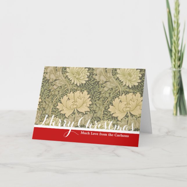 William Morris Chrysanthemum Sage Flower Holiday Card (Front)