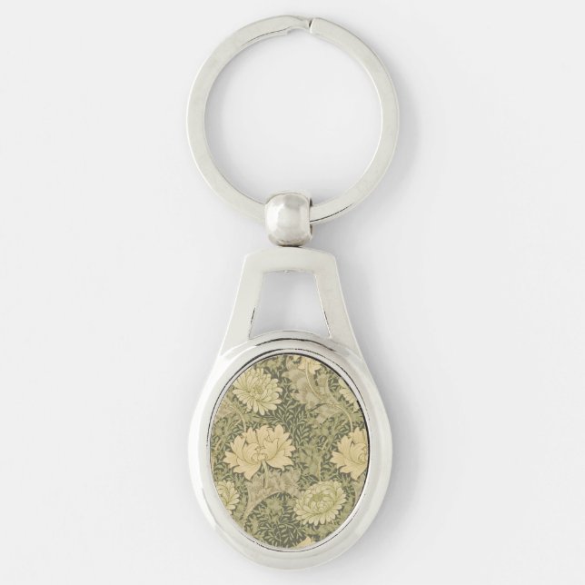 William Morris Chrysanthemum Sage Flower Key Ring (Front)