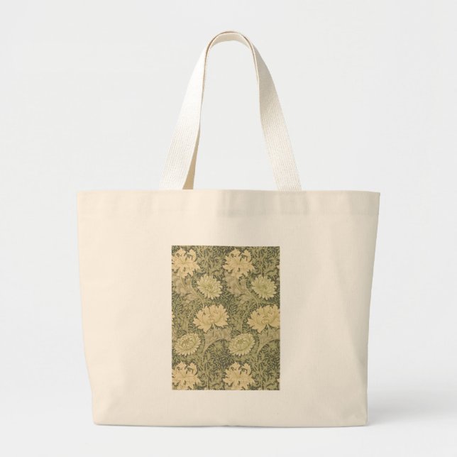 William Morris Chrysanthemum Sage Flower Large Tote Bag (Front)