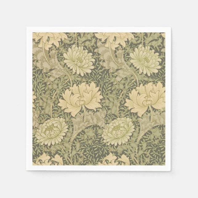 William Morris Chrysanthemum Sage Flower Napkin (Front)