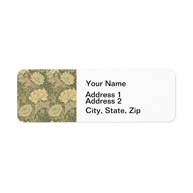 William Morris Chrysanthemum Sage Flower Return Address Label (Front)