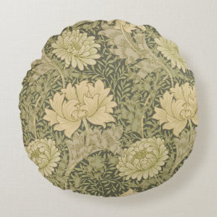 William Morris Chrysanthemum Sage Flower Round Cushion