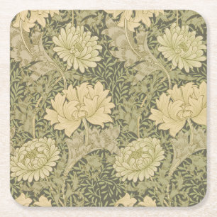 William Morris Chrysanthemum Sage Flower Square Paper Coaster