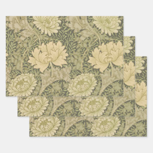 William Morris Chrysanthemum Sage Flower Wrapping Paper Sheet