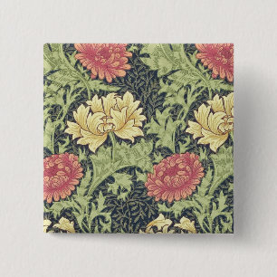 William Morris Chrysanthemum Vintage Floral Art 15 Cm Square Badge