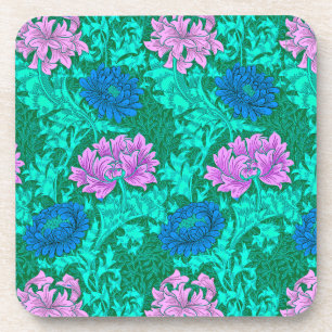 William Morris Chrysanthemums, Aqua and Violet Coaster