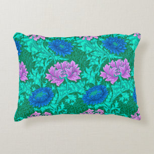 William Morris Chrysanthemums, Aqua and Violet Decorative Cushion