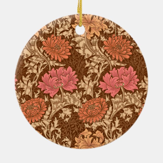 William Morris Chrysanthemums, Brown and Rust Cera Ceramic Ornament (Back)