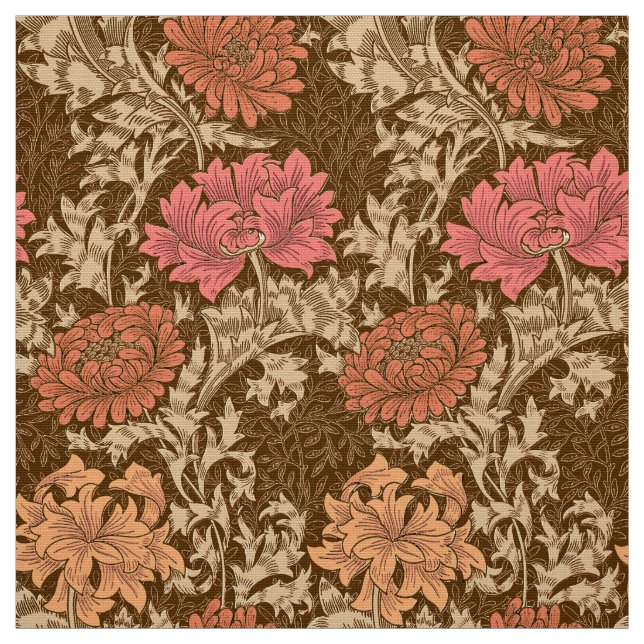 William Morris Chrysanthemums, Brown and Rust Fabric (Swatch)