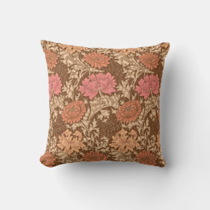 William Morris Chrysanthemums, Brown and Rust Outdoor Cushion