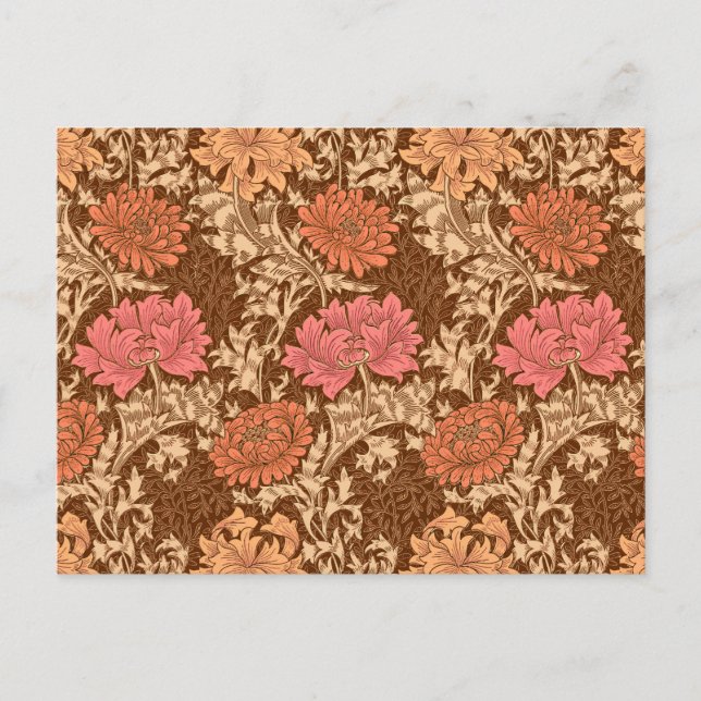 William Morris Chrysanthemums, Brown and Rust Postcard (Front)